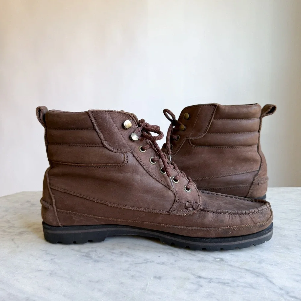 Trackers Mens Vintage Brown Leather Moc Toe Lace‎ Up Hiking Work Boots